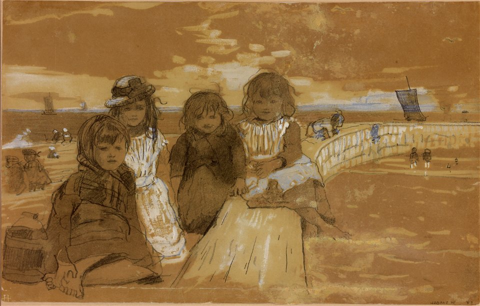 Winslow Homer - On the Seawall at Cullercoats (1882)