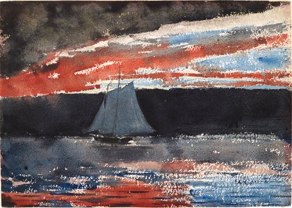 Winslow Homer - Schooner at Sunset (1880). Free illustration for personal and commercial use.