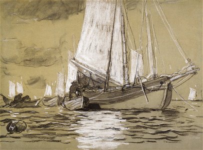 Winslow Homer - Boats Alongside a Schooner (1884)