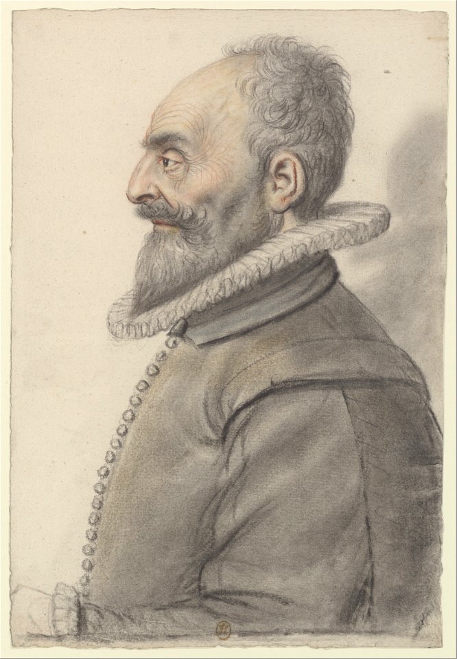 Homme âgé, à barbe courte, portant une fraise, de profil à gauche (Nicolas Lagneau)