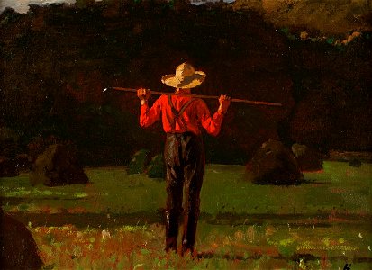 Winslow Homer (American, 1836–1910), Farmer with a Pitchfork. Oil on board. Free illustration for personal and commercial use.