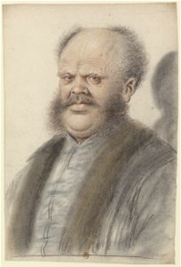 Homme au crâne dégarni, portant moustaches et larges pattes de cheveux descendant sur les joues, vu presque de face (Nicolas Lagneau)
