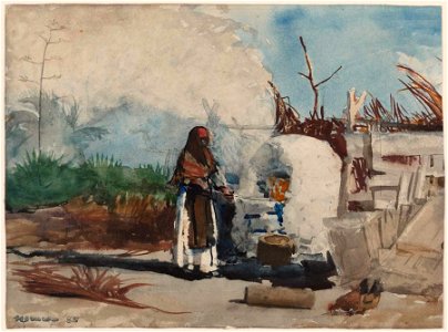 Winslow Homer - Native Woman Cooking, Bahamas (1885). Free illustration for personal and commercial use.