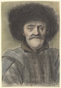 Homme moustachu, portant un bonnet bordé de fourrure, vu de face (Nicolas Lagneau)