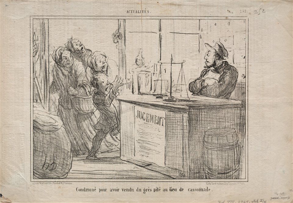 Honoré Daumier (French, 1808-1879) - Actualities (No. 252), Condemned for having sold a pile of sand instead of moist brown sugar - 1946.209 - Cleveland Museum of Art