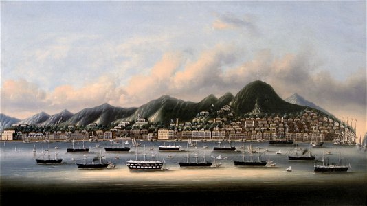 Hong Kong Island and Port, circa 1865. Free illustration for personal and commercial use.