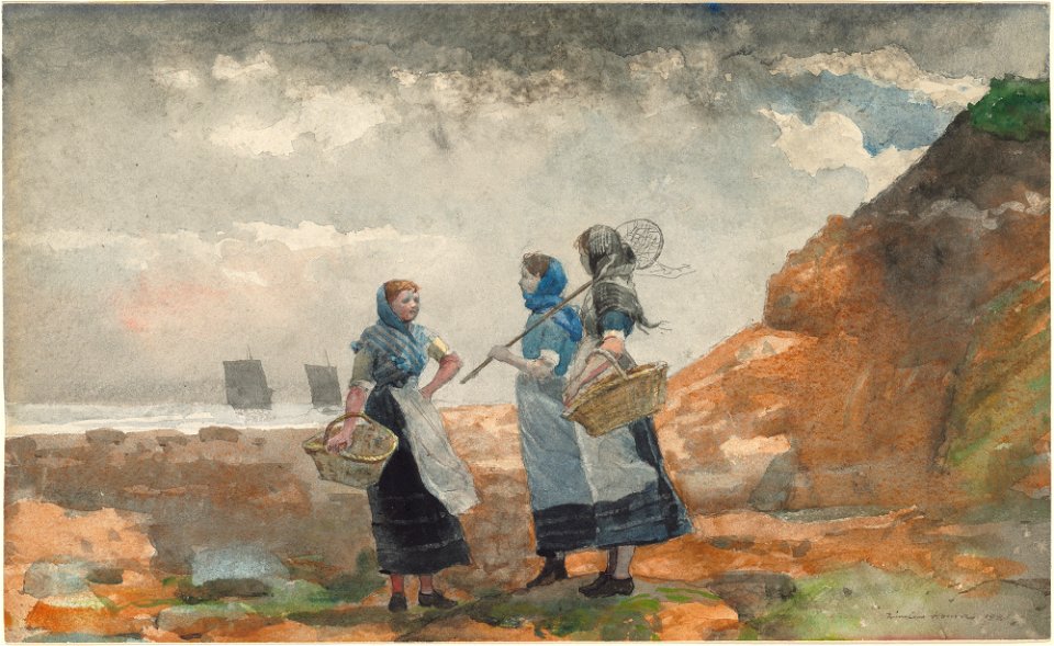 Winslow Homer - Three Fisher Girls, Tynemouth (1881)