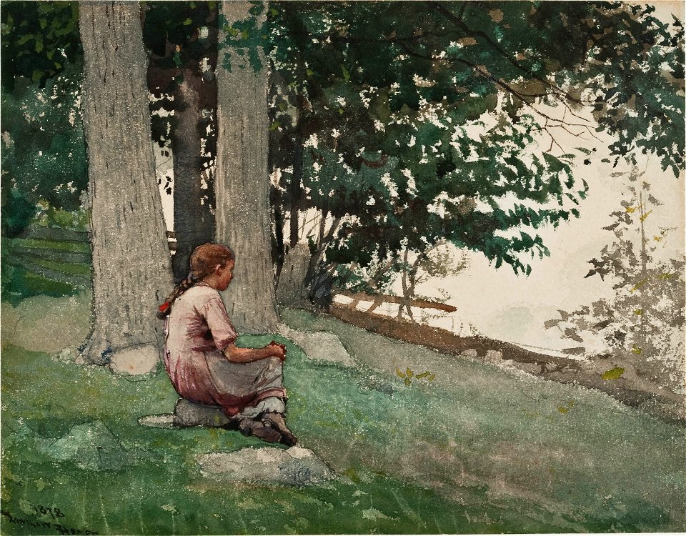 Winslow Homer - Girl Seated on Hillside Overlooking the Water