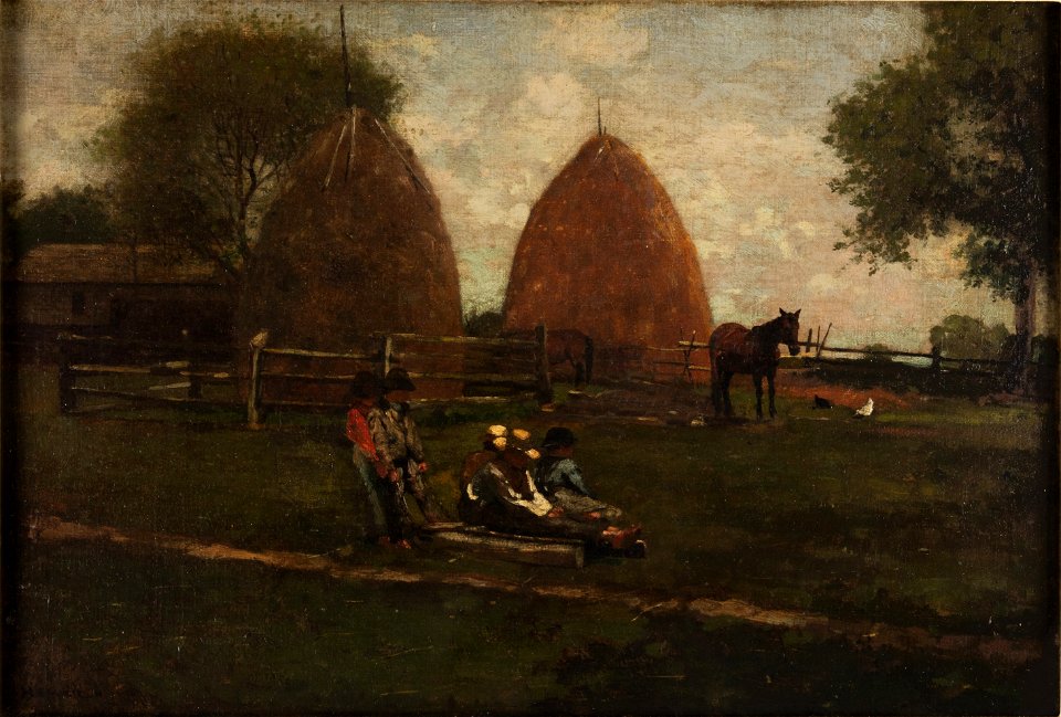 Winslow Homer - Haystacks and Children (1874)