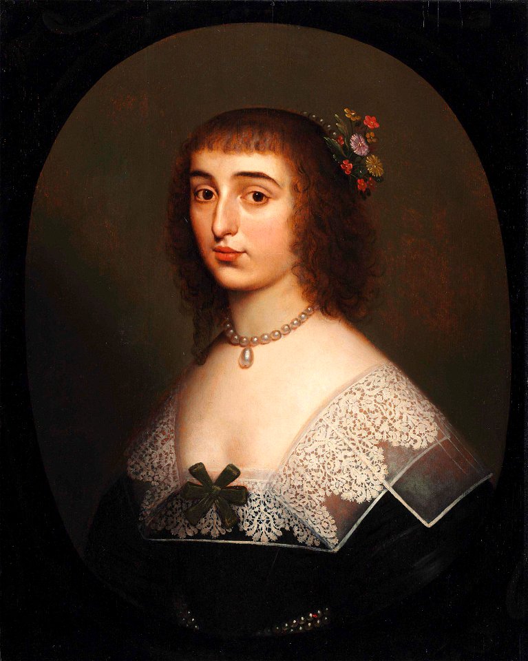 Honthorst - and Studio - Portrait of Elizabeth, Princess Palatine (1618-1680), bust-length, in a black dress with a reticella lace collar, in a painted oval, 6030144