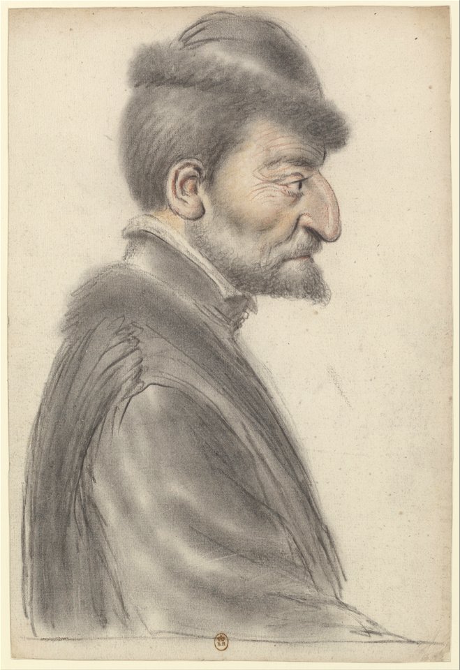 Homme âgé, à la barbe courte, coiffé d'un bonnet bordé de fourrure, de profil à droite (Nicolas Lagneau)