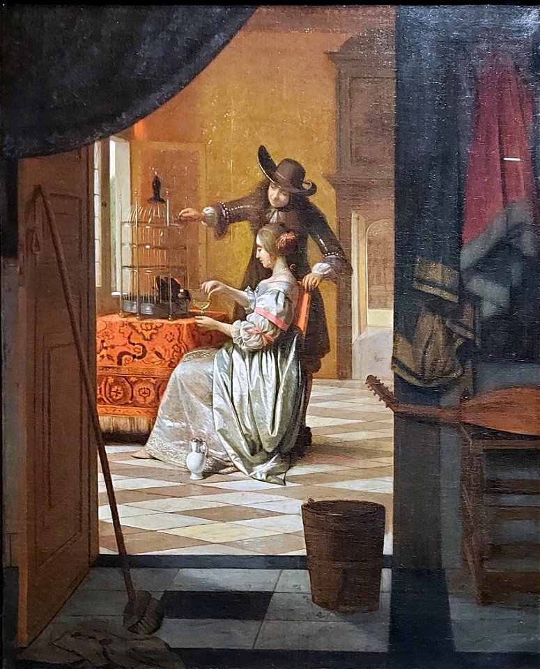 Hooch Pieter de Man and Woman with a Parrot