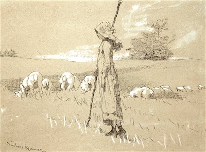 Winslow Homer - Standing Shepherdess with her Flock (1878)