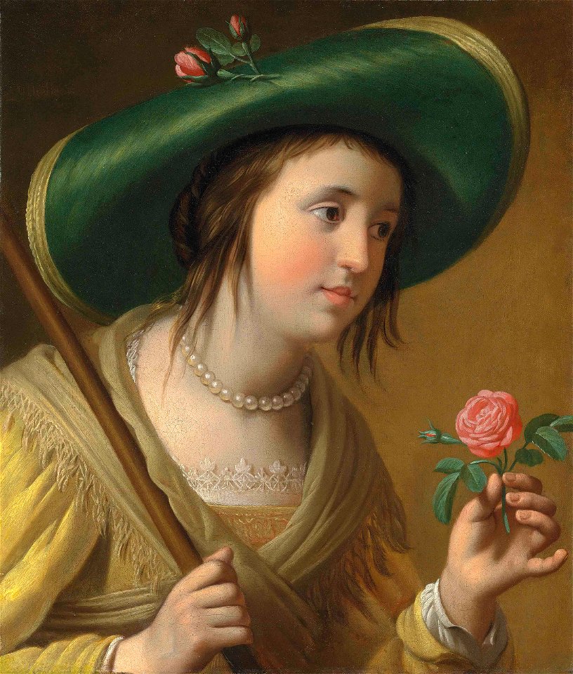 Honthorst - Portrait of Princess Elizabeth II van de Palts (1618-1680) as a shepherdess, bust-length, holding a rose,