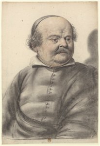 Homme au visage rond, portant moustaches et royale, coiffé d'une calotte, la tête de trois quarts à droite (Nicolas Lagneau)