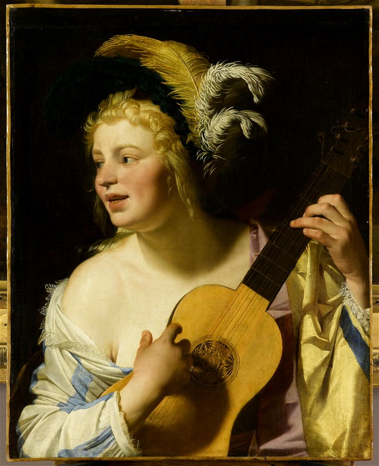 Honthorst - Femme jouant de la guitare, INV 1369