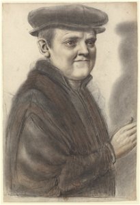 Homme coiffé d'une toque, levant le bras droit, vu de trois quarts à droite (Nicolas Lagneau)