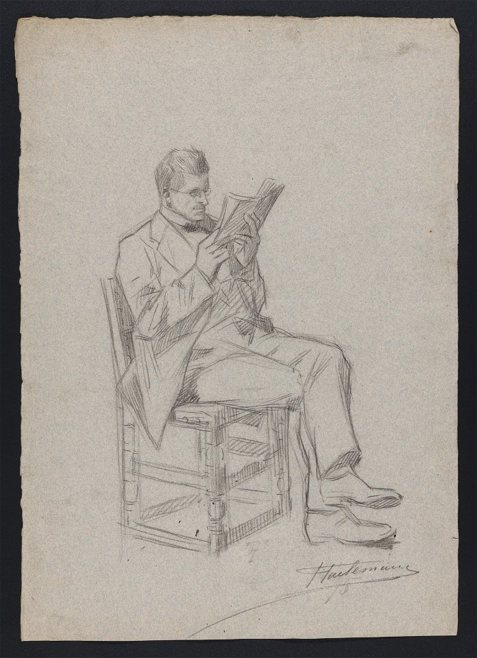 Homme lisant, assis sur une chaise drawing by Jean-François Taelemans, R-2009-26331, Prints Department, Royal Library of Belgium
