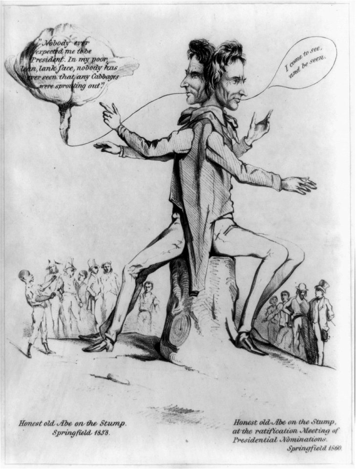 Honest old Abe on the Stump. Springfield 1858. Honest old Abe on the Stump, at the ratification Meeting of Presidential Nominations. Springfield 1860 LCCN2008661607