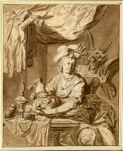 Honthorst - Vanitas-Allegorie (Frau Welt mit Schätzen, Seifenblasen und Teufel), 8135