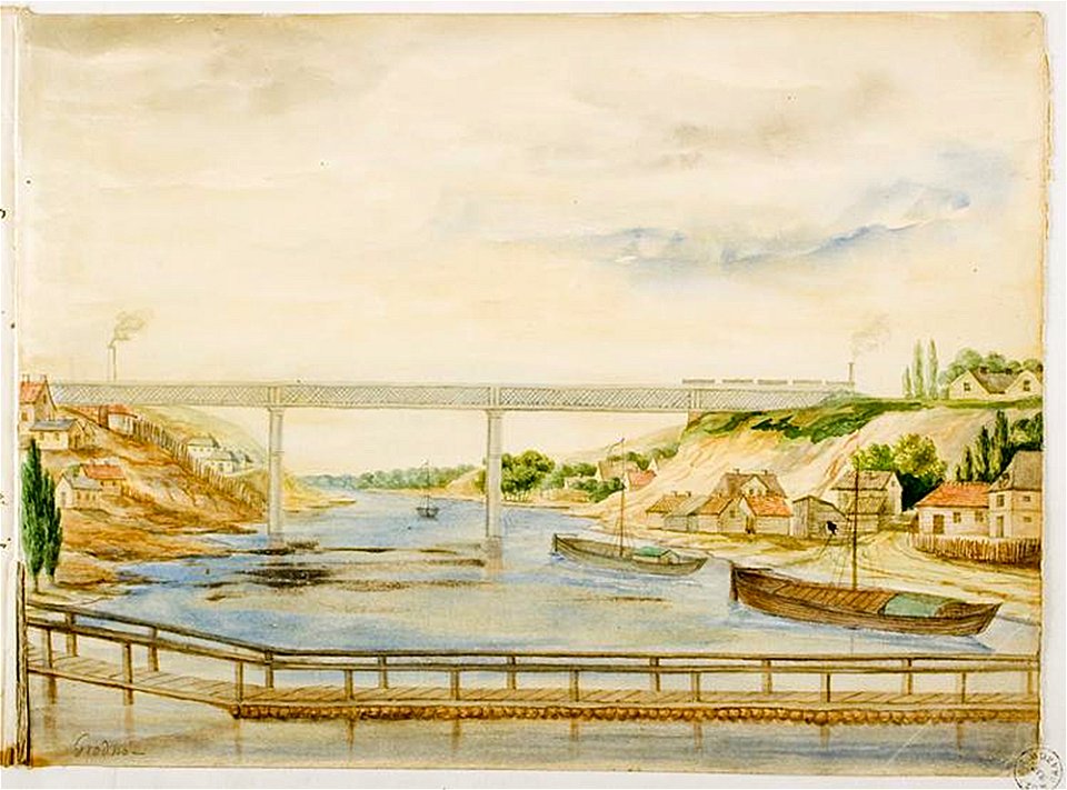 Horadnia, Nioman, Čyhunačny most. Горадня, Нёман, Чыгуначны мост (N. Orda, 1861-69)