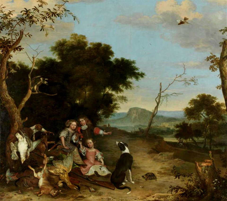 Hondecoeter, Melchior de - Bildnis von drei Kindern in einer Landschaft mit Jagdbeute - 17. Jh.