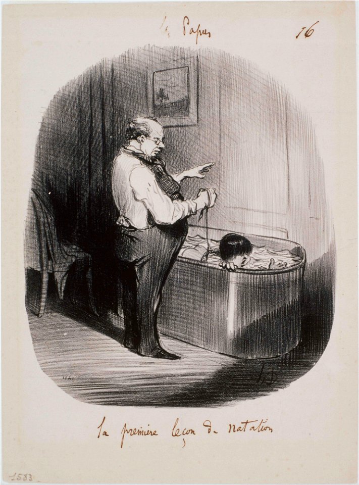 Honoré Daumier - Les Papas- La première leçon de natation - Google Art Project