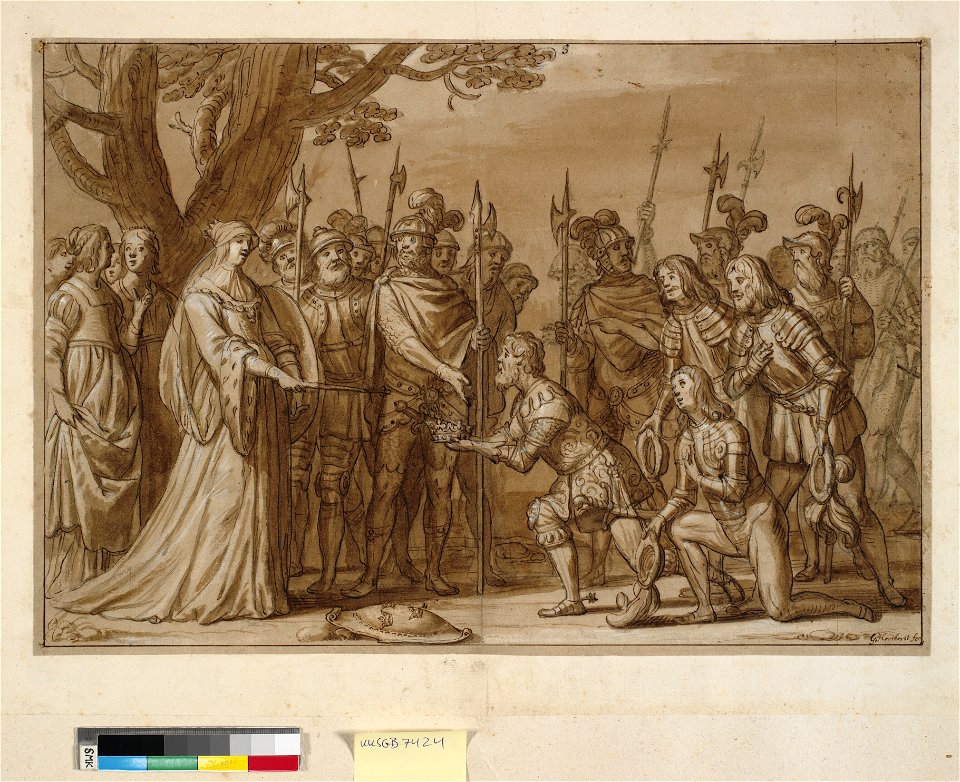 Honthorst - Kong Albrecht overrækker den svenske krone til dronning Margrethe I i 1389, KKSgb7424