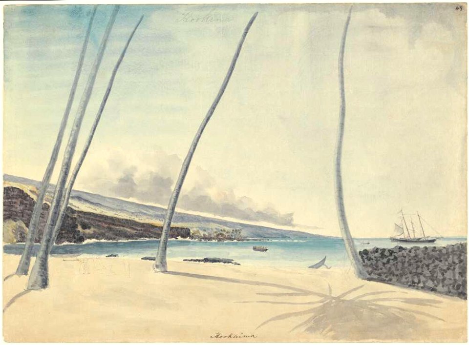 Hookaima, SW Hawaii, 1855, watercolour by James Gay Sawkins