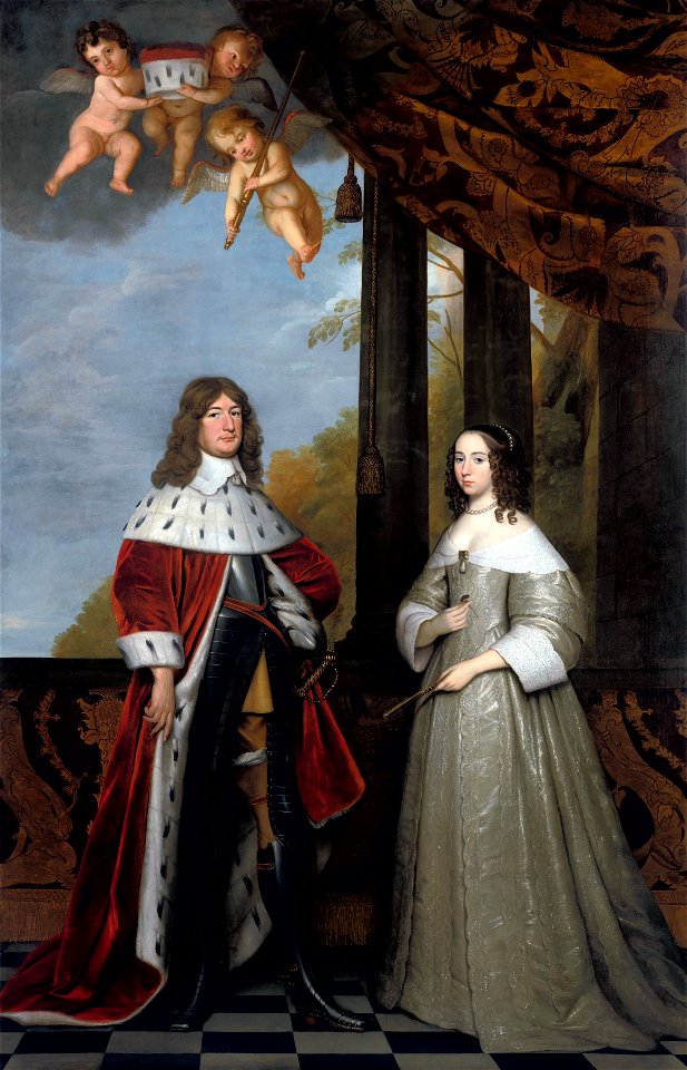 Gerrit van Honthorst - Portret van Friedrich Wilhelm I, keurvorst van Brandenburg (1620-1688) en zijn echtgenote Louise Henriette van Nassau (1627-1667) Rijksmuseum