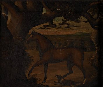 Horse and dog in landscape