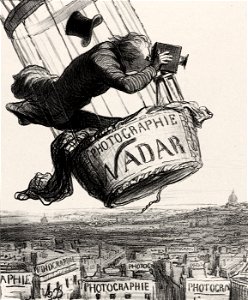 Honoré Daumier, Nadar in a balloon Nadar, elevating photography to the height of Art, (1869), lithograph. Free illustration for personal and commercial use.