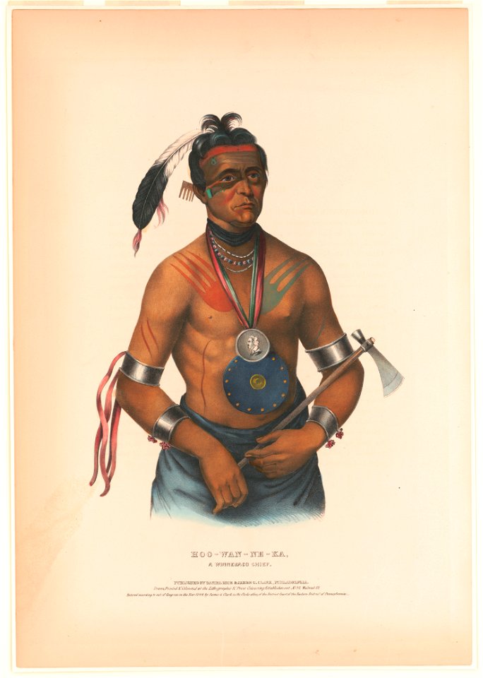 Hoo-Wan-Ne-Ka, a Winnebago chief - drawn, printed & coloured at the Lithographic & Print Colouring Establishment, No. 94 Walnut St. LCCN95502233