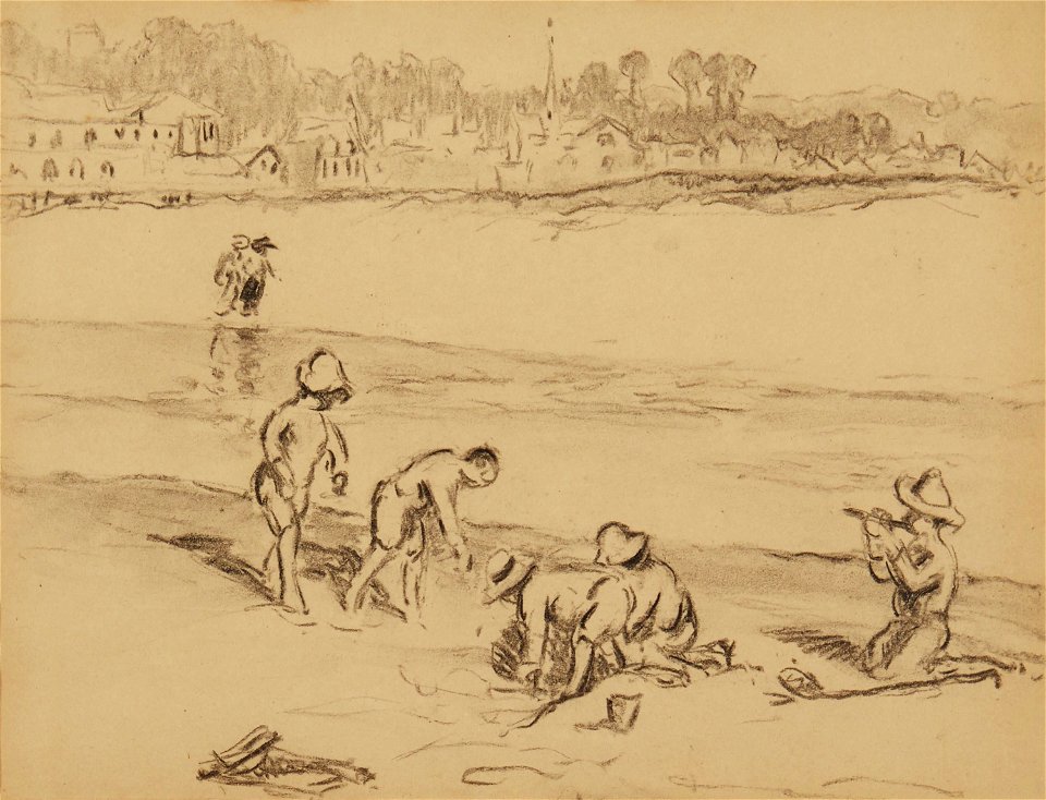 Children on the Beach by William S. Horton, charcoal 