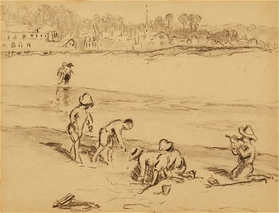 Children on the Beach by William S. Horton, charcoal 