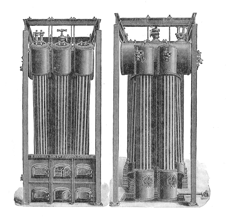 Hornsby boiler, front and back views (Rankin Kennedy, Modern Engines, Vol VI)