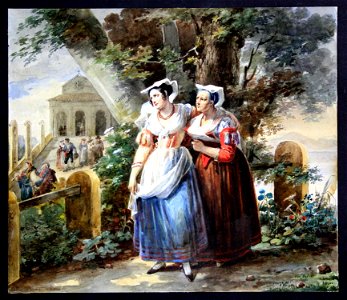 Hortense Haudebourt-Lescot - Mother and daughter mourning. Free illustration for personal and commercial use.