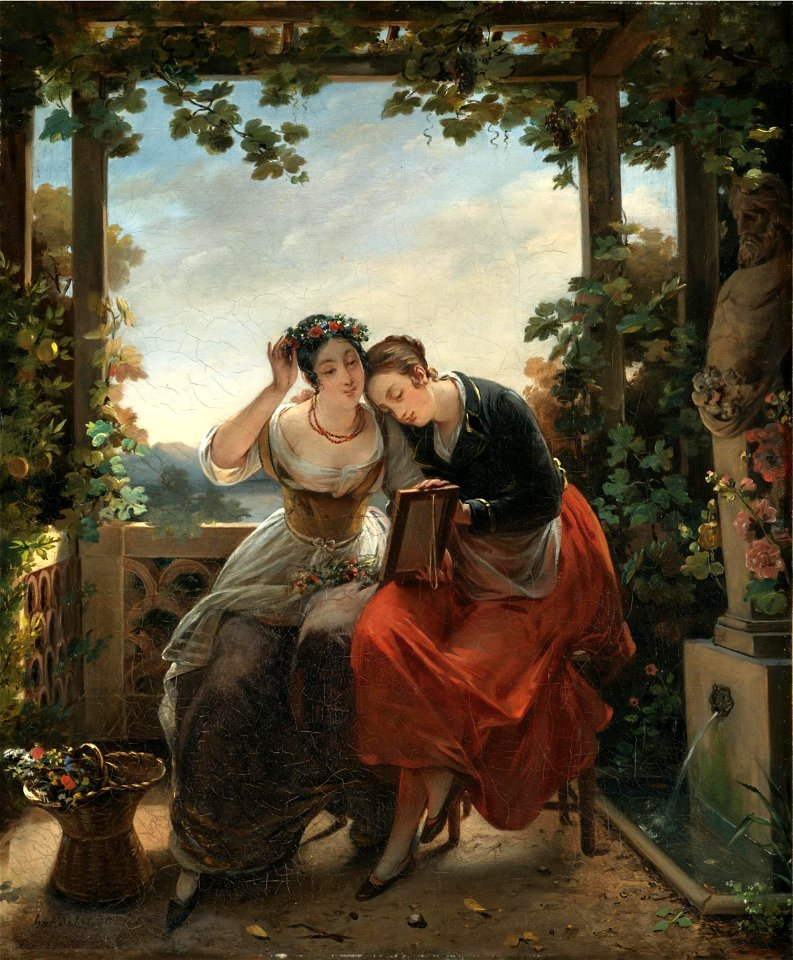 Hortense Haudebourt-Lescot - Two young ladies admiring themselves in a mirror
