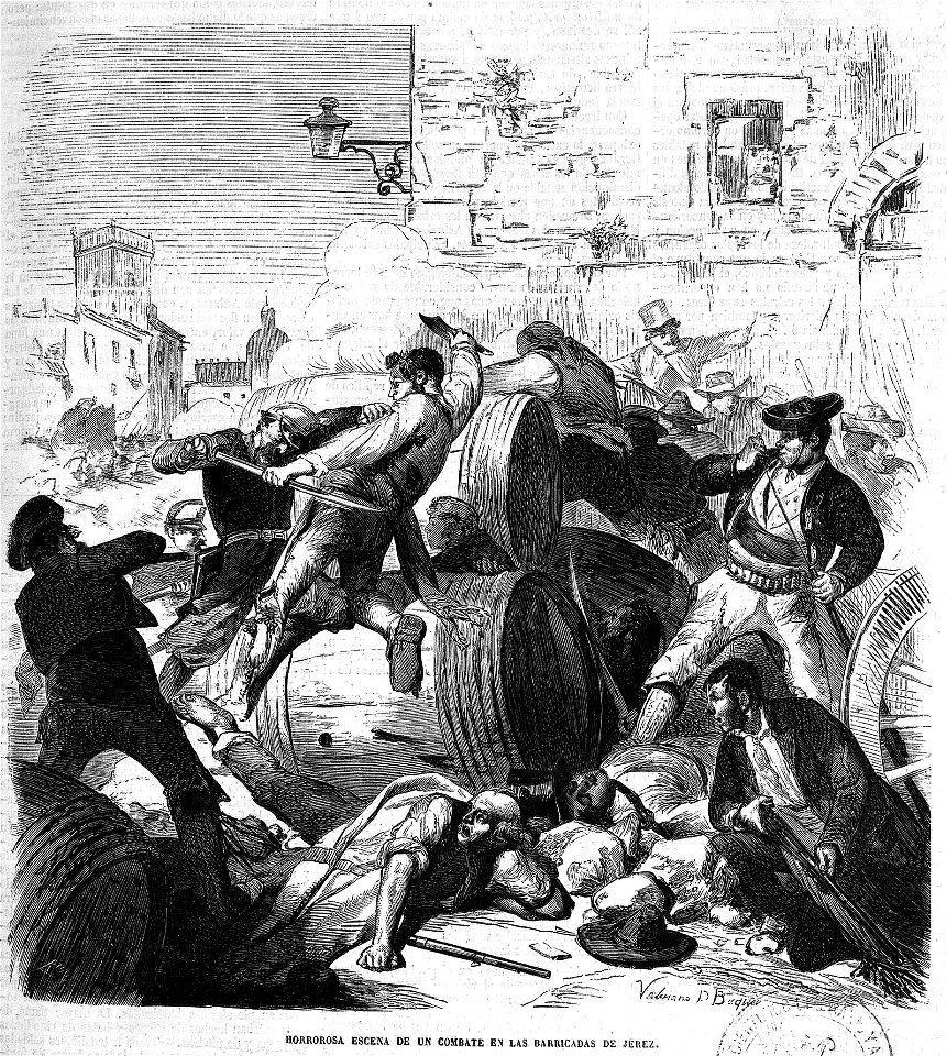 Horrorosa escena de un combate en las barricadas de Jerez, de Valeriano Domínguez Bécquer