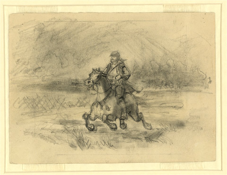 Horseman galloping across a battlefield LCCN2004660984