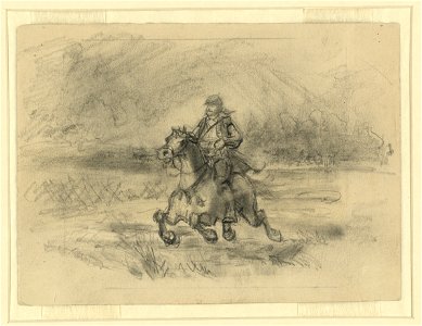 Horseman galloping across a battlefield LCCN2004660984