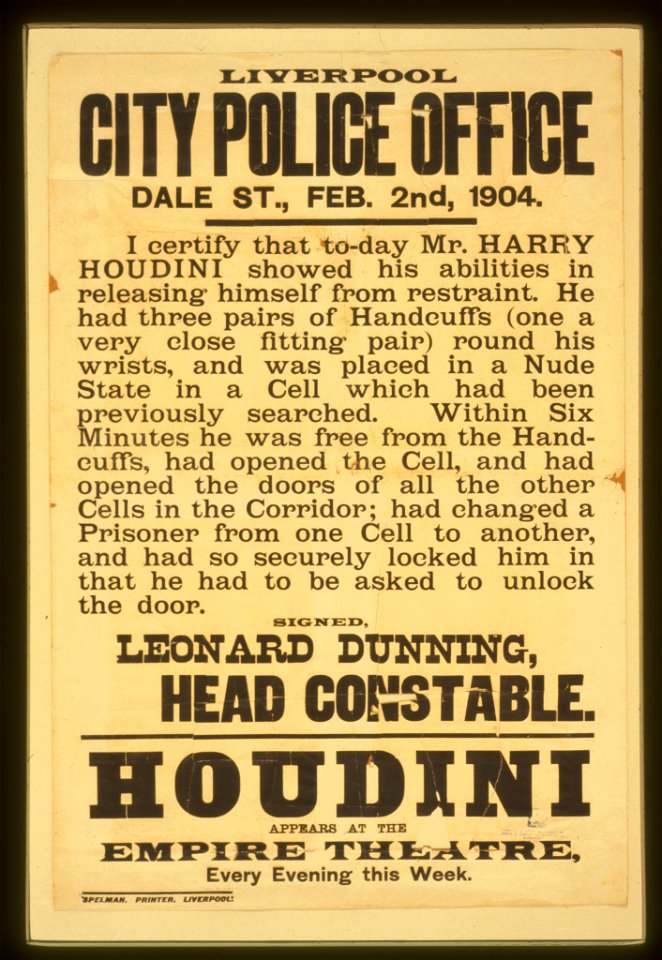 Houdini appears at the Empire Theatre, every evening this week LCCN2014636907
