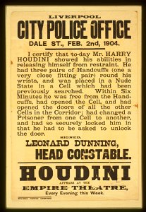 Houdini appears at the Empire Theatre, every evening this week LCCN2014636907. Free illustration for personal and commercial use.