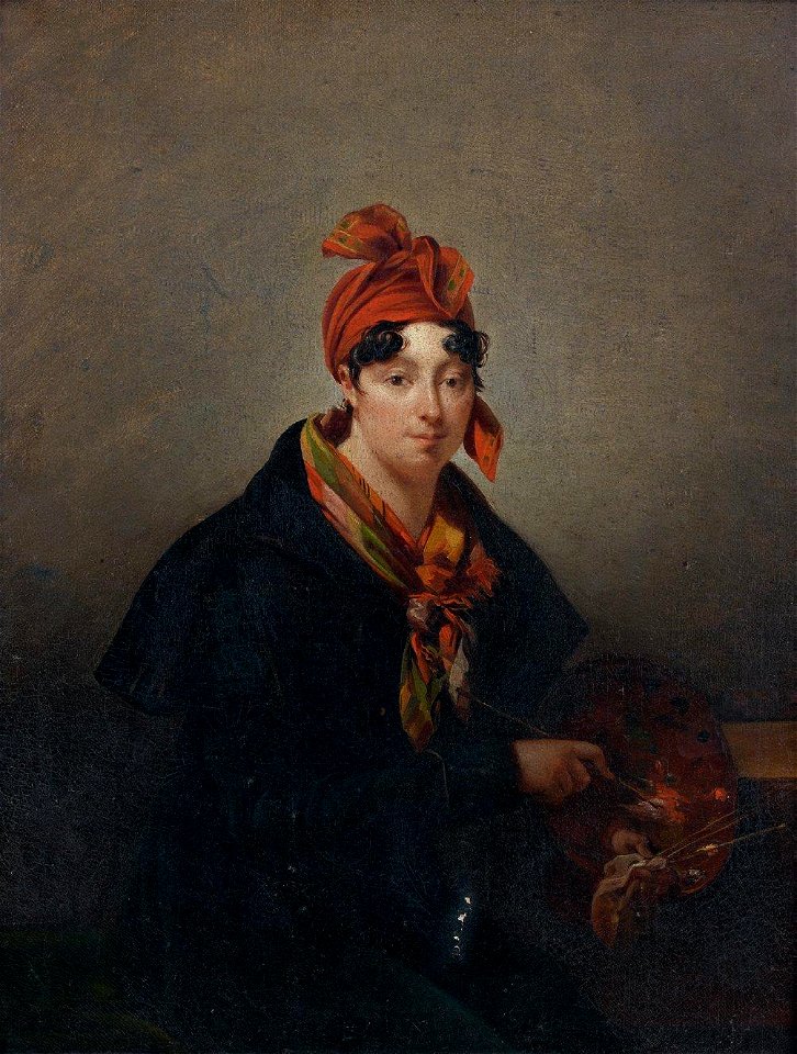 Hortense Haudebourt-Lescot - Self-portrait with palette. Free illustration for personal and commercial use.