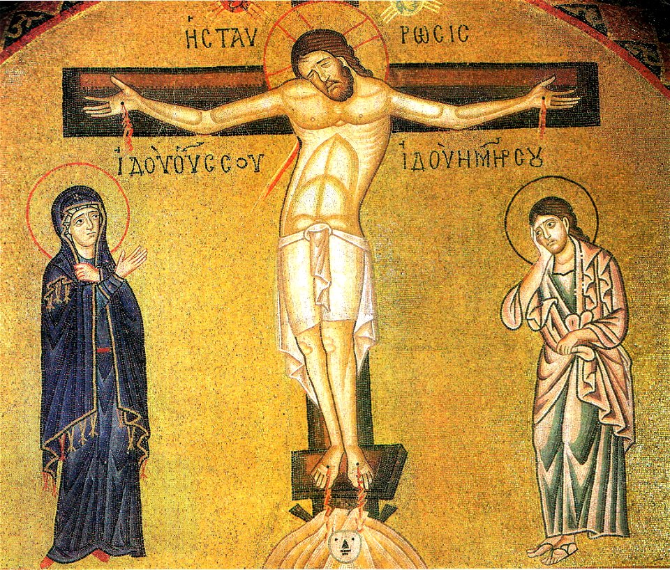 Hosios Loukas (narthex) - East wall, left (Crucifixion) 04