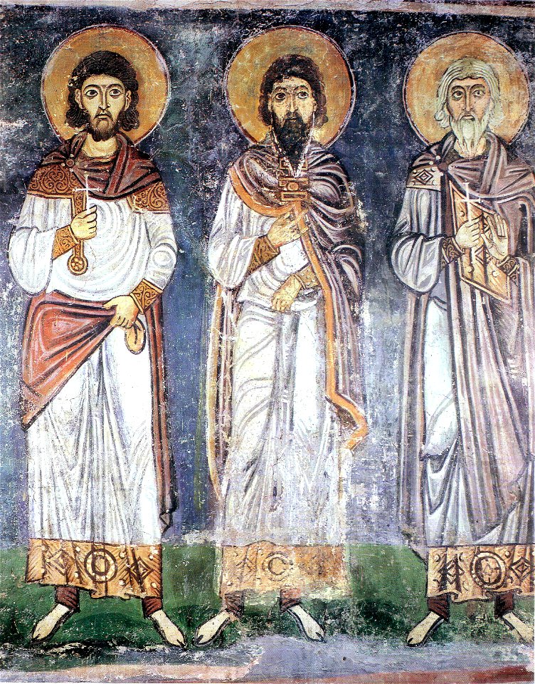 Hosios Loukas (north west chapel, south wall) - Eugenios, Eustratios and Auxentios