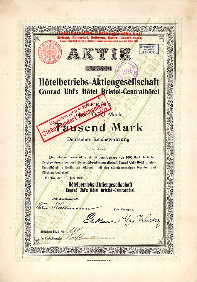 Hotelbetriebs-AG 1000 Mk 1905