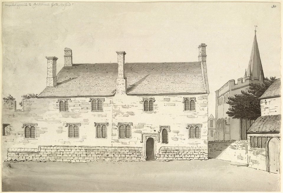 Hospital opposite to Christ Church Gate, Oxford by Samuel Hieronymus Grimm 1783