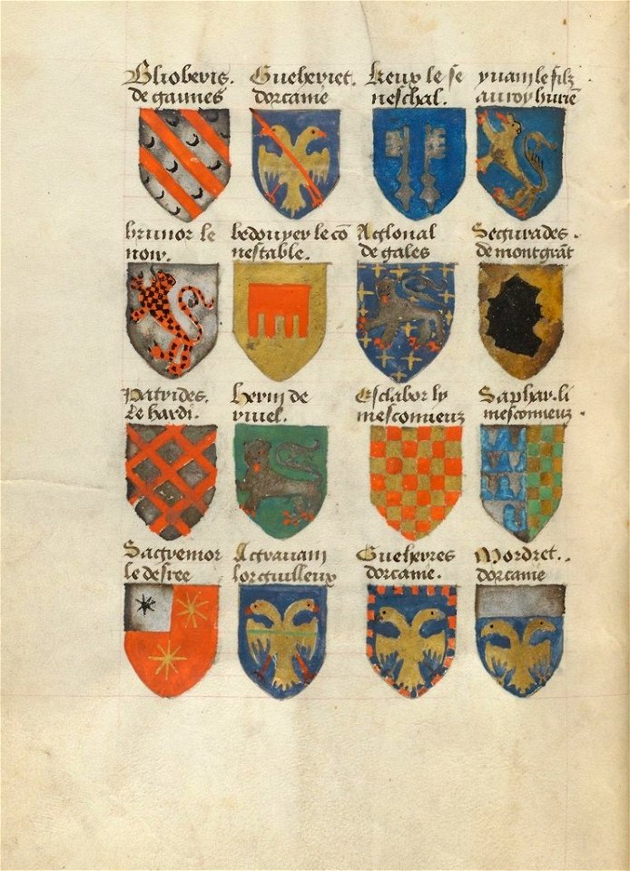 Houghton MS Typ 131 - coats of arms from manuscript, ca 1470