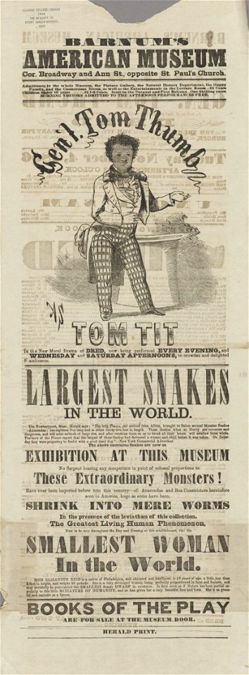 Houghton TCS 65 - Playbill, Barnum American Museum, 1856